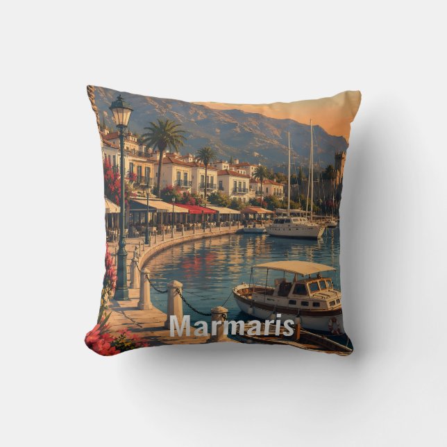 Retro Marmaris Turkije Reisposter Worpkussen Kussen (Voorkant)