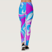 Retro marmeren werveling blauw roze leggings (Achterkant)