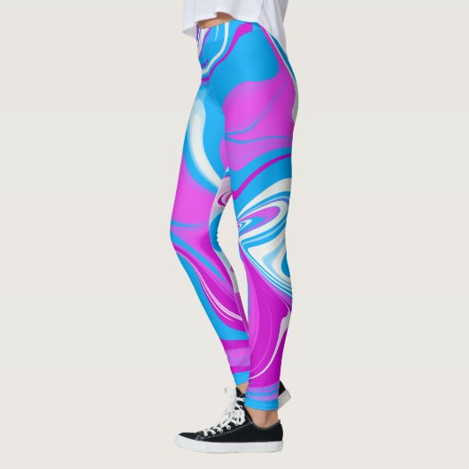 Retro marmeren werveling blauw roze leggings (Links)