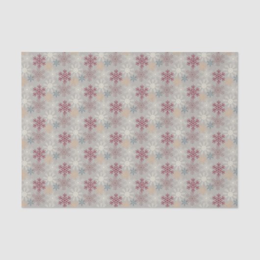 Retro  maroon Grey Blue Snowflakes op zilver Tissuepapier (Voorkant)