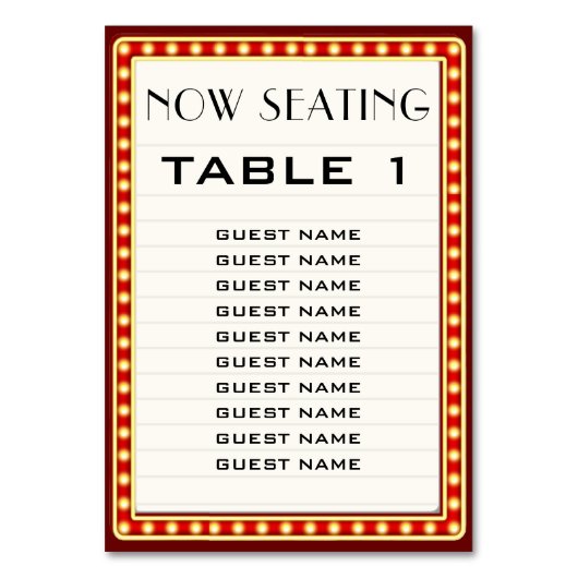 Retro Marquee Teken Bruiloft Receptie Zittingkaart Kaart (Voorkant)