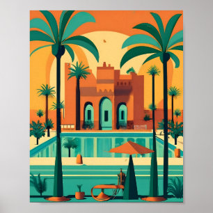 Retro  Marrakech Marokko Flat Vector Art Poster