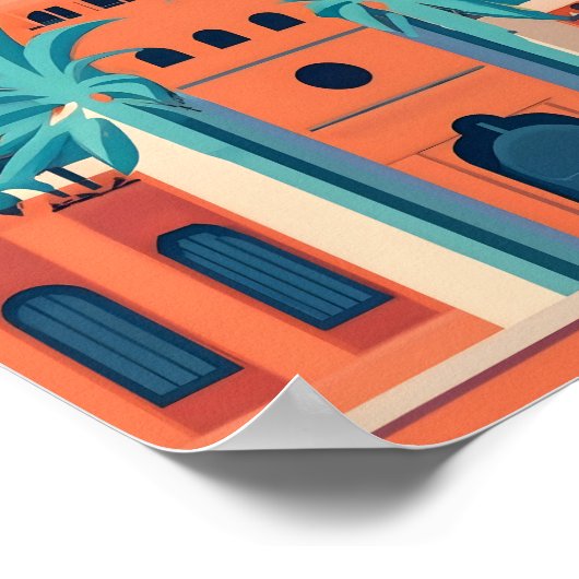 Retro Marrakech Marokko Landschap Flat Vector Art Poster (Hoek)