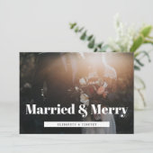 Retro Married en Merry newlyweds trouwfoto Feestdagenkaart (Staand voorkant)