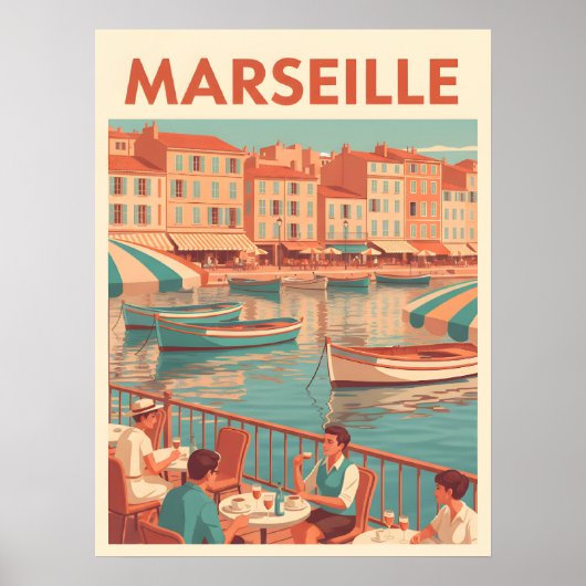 Retro Marseille Reizen: Franse Rivièra Poster (Voorkant)