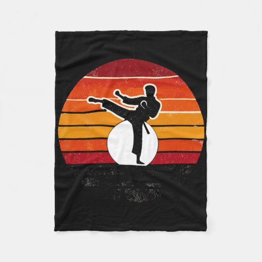 Retro Martial Arts Sunset Silhouette Kick - Karate Fleece Deken (Voorkant)