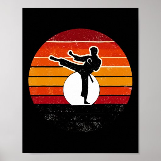 Retro Martial Arts Sunset Silhouette Kick - Karate Poster (Voorkant)