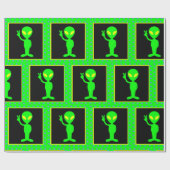 Retro Martian Alien Vredesbord Neon Kleuren Cadeaupapier (Vlak)