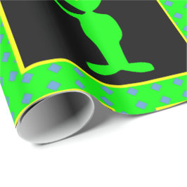 Retro Martian Alien Vredesbord Neon Kleuren Cadeaupapier