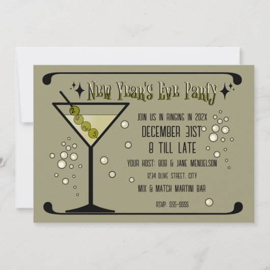 Retro Martini 2025 New Year's Eve Kaart (Voorkant)
