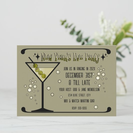 Retro Martini 2025 New Year's Eve Kaart (Staand voorkant)