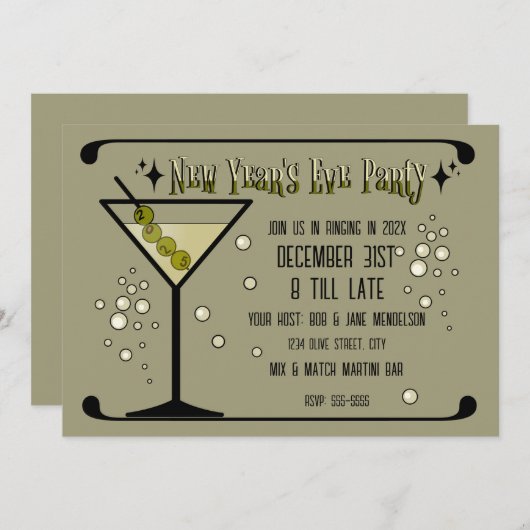 Retro Martini 2025 New Year's Eve Kaart (Voorkant / Achterkant)