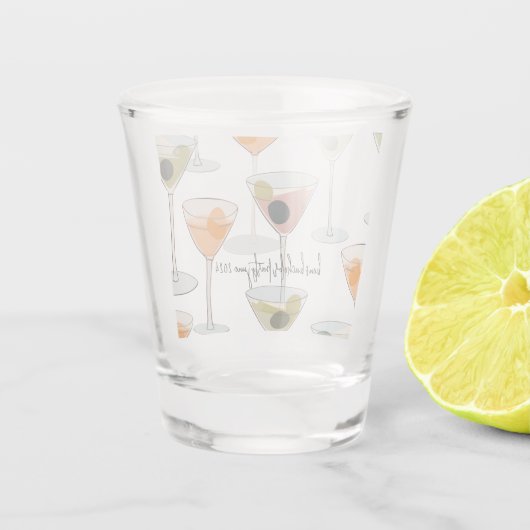 Retro Martini Bril met Olijven | Neutrale tonen Shot Glas (Achterkant)