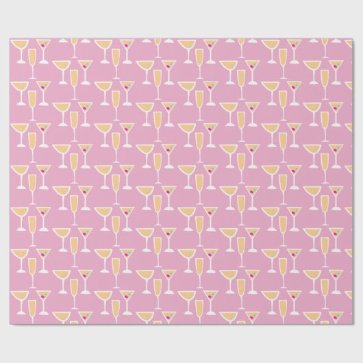 Retro Martini Cocktail Flute Glass Festive Pink Cadeaupapier (Vlak)