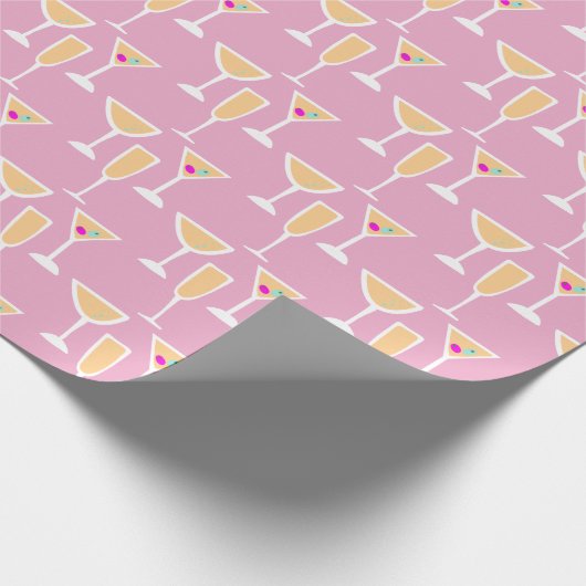 Retro Martini Cocktail Flute Glass Festive Pink Cadeaupapier (Hoek)