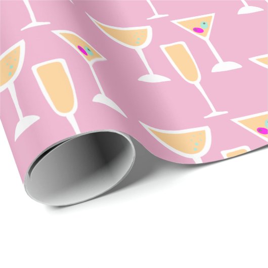Retro Martini Cocktail Flute Glass Festive Pink Cadeaupapier (Rol Hoek)