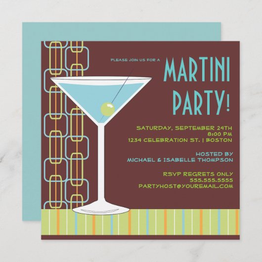 Retro Martini Cocktail Party Invitation Kaart (Voorkant / Achterkant)