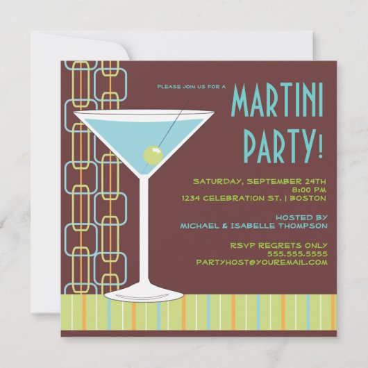 Retro Martini Cocktail Party Invitation Kaart (Voorkant)