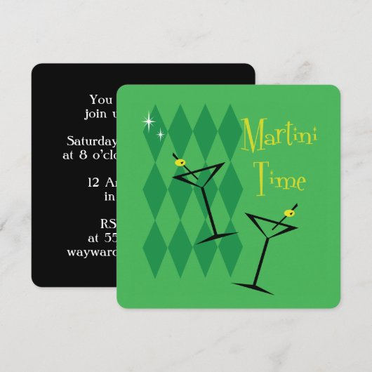 Retro Martini Cocktail Party Uitnodigingen (Voorkant / Achterkant)