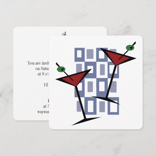 Retro Martini Cocktail Party Uitnodigingen (Voorkant / Achterkant)