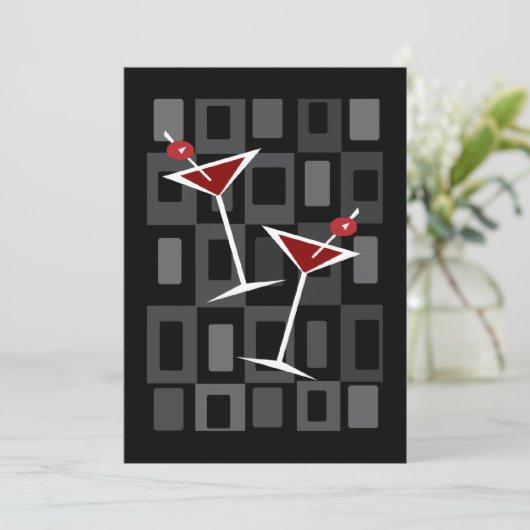 Retro Martini Cocktail Party Uitnodigingen (Staand voorkant)