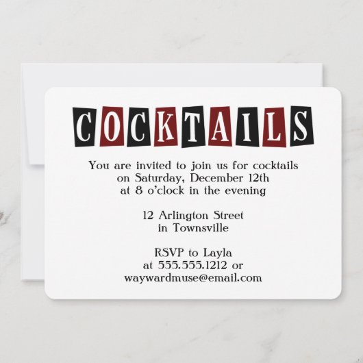 Retro Martini Cocktail Party Uitnodigingen (Achterkant)