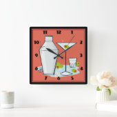 Retro Martini Cocktail Time Salmon Vierkante Klok (Huis)