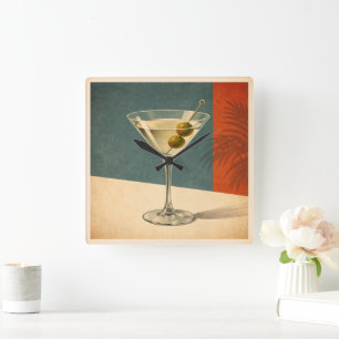Retro Martini Cocktail Wandklok Mid Century Bar