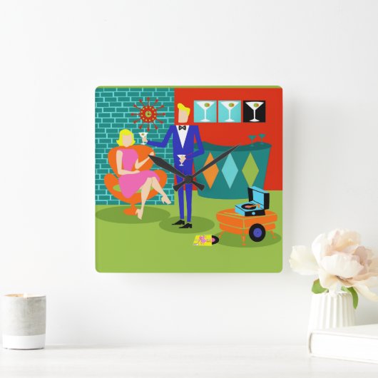 Retro Martini Couple Acrylic Wall klok (Huis)