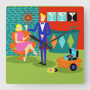 Retro Martini Couple Acrylic Wall klok