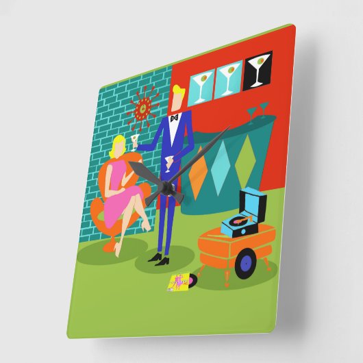 Retro Martini Couple Acrylic Wall klok (Hoek)