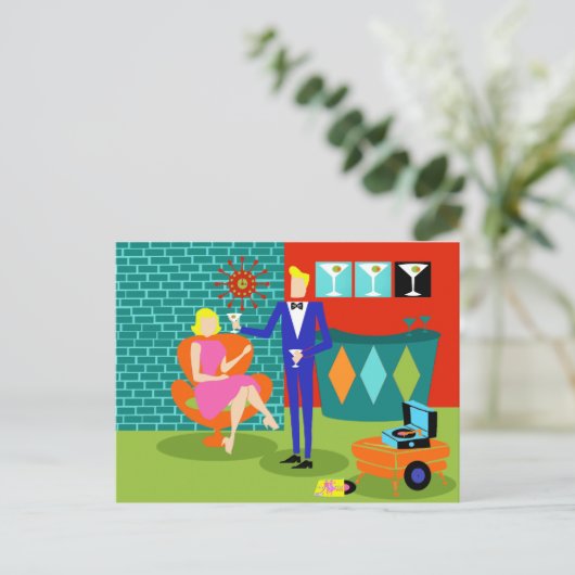 Retro Martini Couple Briefkaart (Staand voorkant)