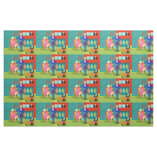 Retro Martini Couple Fabric Stof (Yard (91,4 cm))
