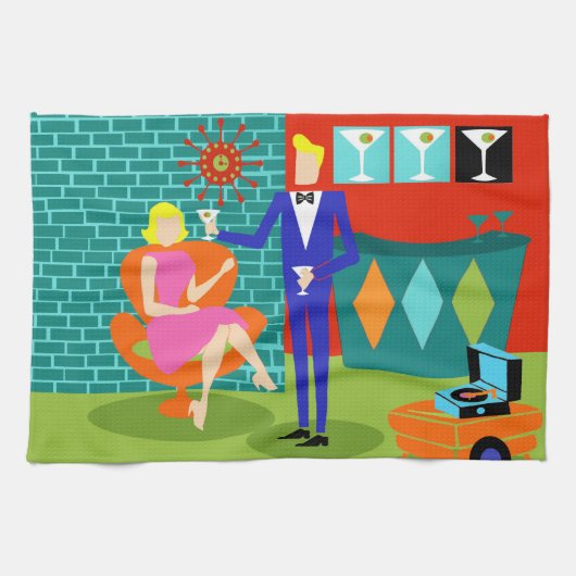 Retro Martini Couple Kitchen Towels Theedoek (Horizontaal)