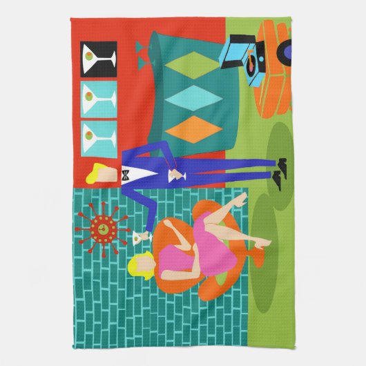 Retro Martini Couple Kitchen Towels Theedoek (Verticaal)