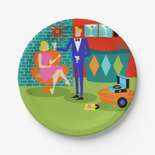 Retro Martini Couple Paper Borden Papieren Bordje