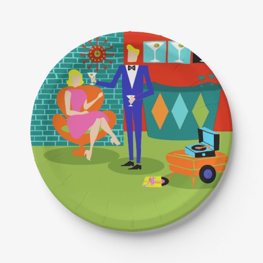 Retro Martini Couple Paper Borden Papieren Bordje (Voorkant)