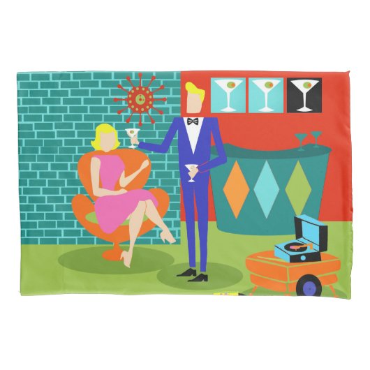 Retro Martini Couple Pillowcase Kussensloop (Voorkant)