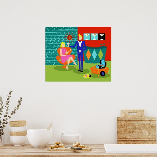Retro Martini Couple Poster (Keuken)