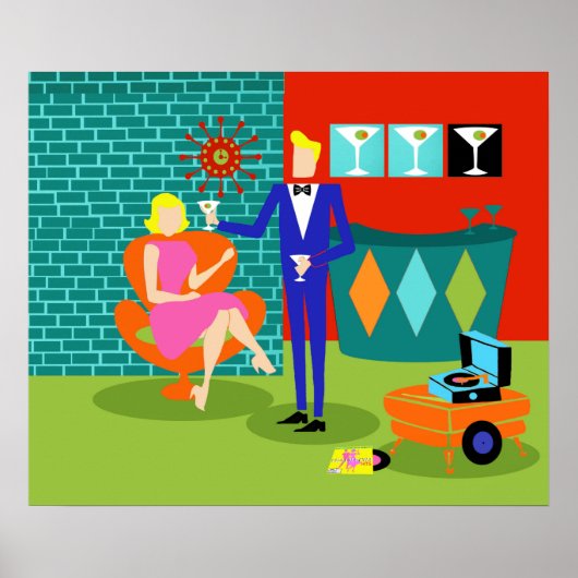 Retro Martini Couple Poster (Voorkant)