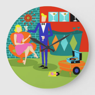 Retro Martini Couple Round Acrylic Wall klok