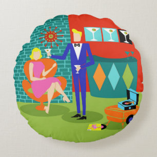 Retro Martini Couple Round Pillow Rond Kussen