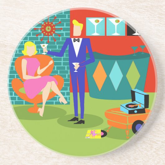 Retro Martini Couple Sandstone Onderzetter (Voorkant)