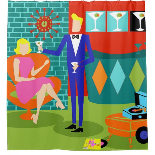 Retro Martini Couple Shower Curtain Douchegordijn (Voorkant)