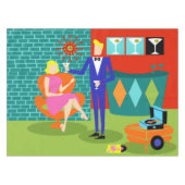 Retro Martini Couple Tablecloth Tafelkleed (Voorkant (Horizontaal))