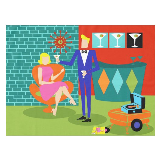 Retro Martini Couple Tablecloth Tafelkleed (Voorkant (Horizontaal))