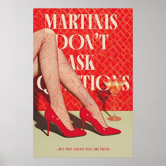 Retro Martini Kunstprint Glam Rode Hoge Hakken Poster (Voorkant)