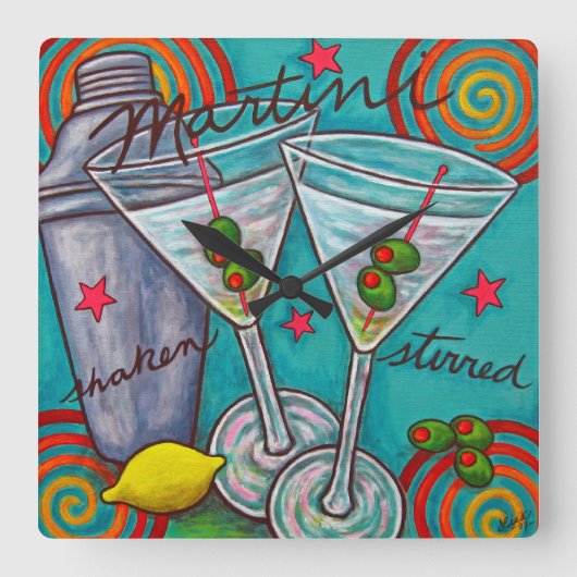 Retro Martini Square Wall Clock, Lisa Lorenz Vierkante Klok (Voorkant)
