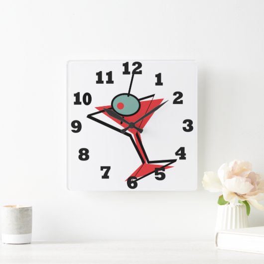 Retro Martini Time Vierkante Klok (Huis)