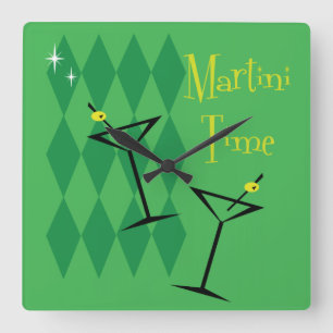 Retro Martini Wall Clock Vierkante Klok
